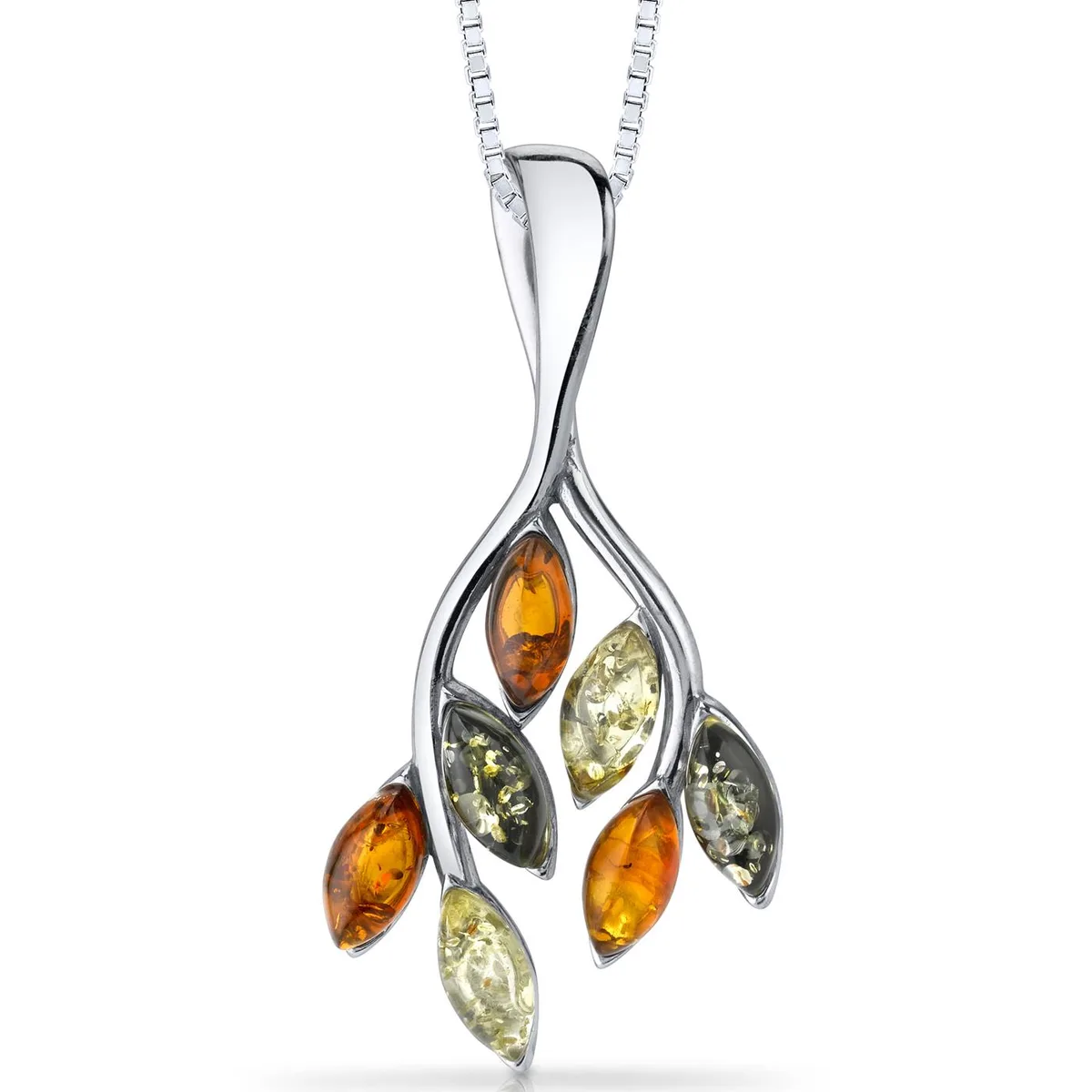 Oravo Oravo Baltic Amber Leaf Pendant Necklace Sterling Silver Multi-Color 18" SP11090 — product photo