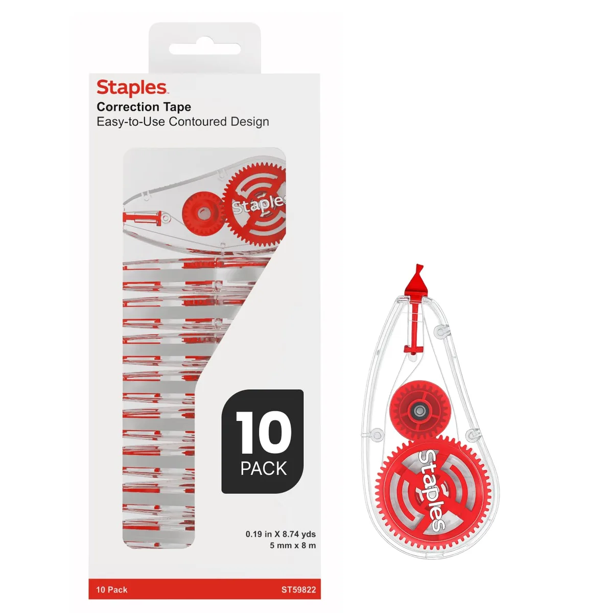  Staples Correction Tape White Sidewinder 10 Pack .19 in x 315 in — product photo
