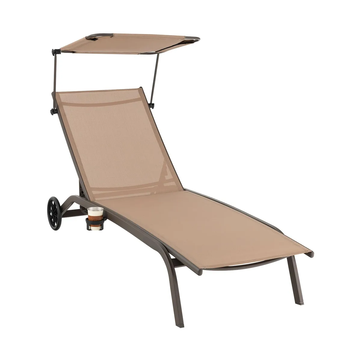 SlickBlue SlickBlue Adjustable Chaise Lounge Chair Brown 330 lbs capacity with Canopy Wheels Cup Holder — product photo