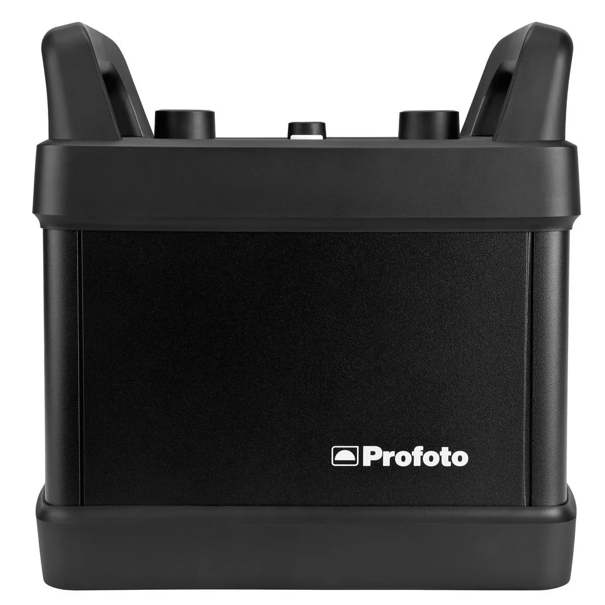 Rectangular studio power pack, matte grey finish, large high-resolution display, two flash head sockets, control dials and buttons