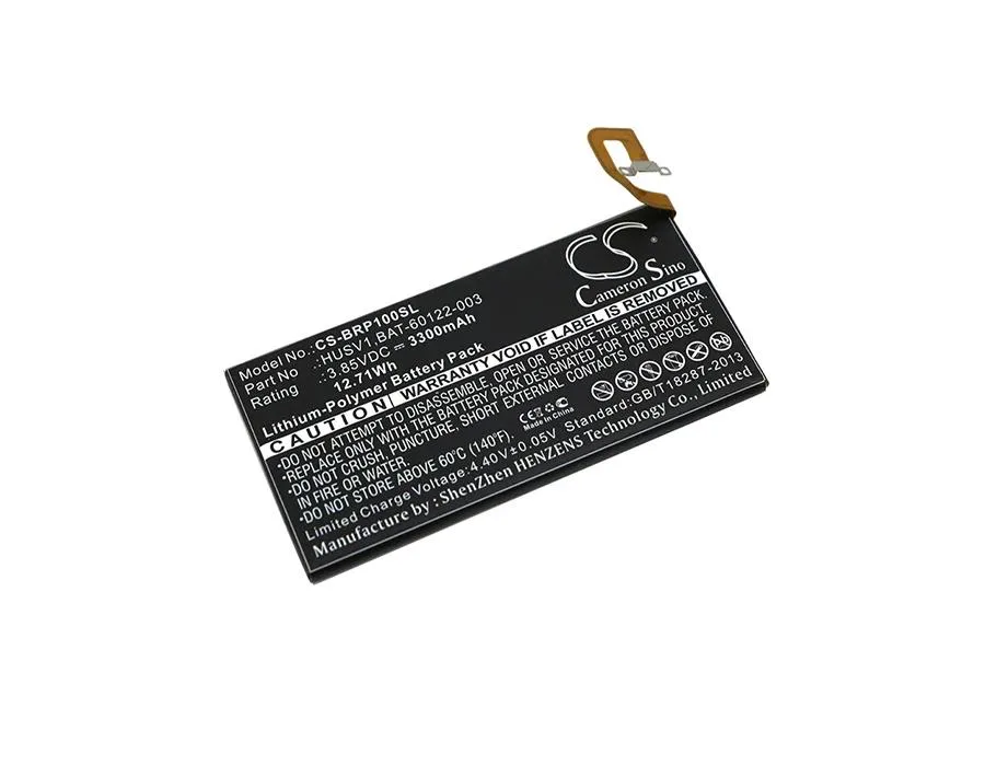 Rectangular black replacement battery with gold contacts and model label