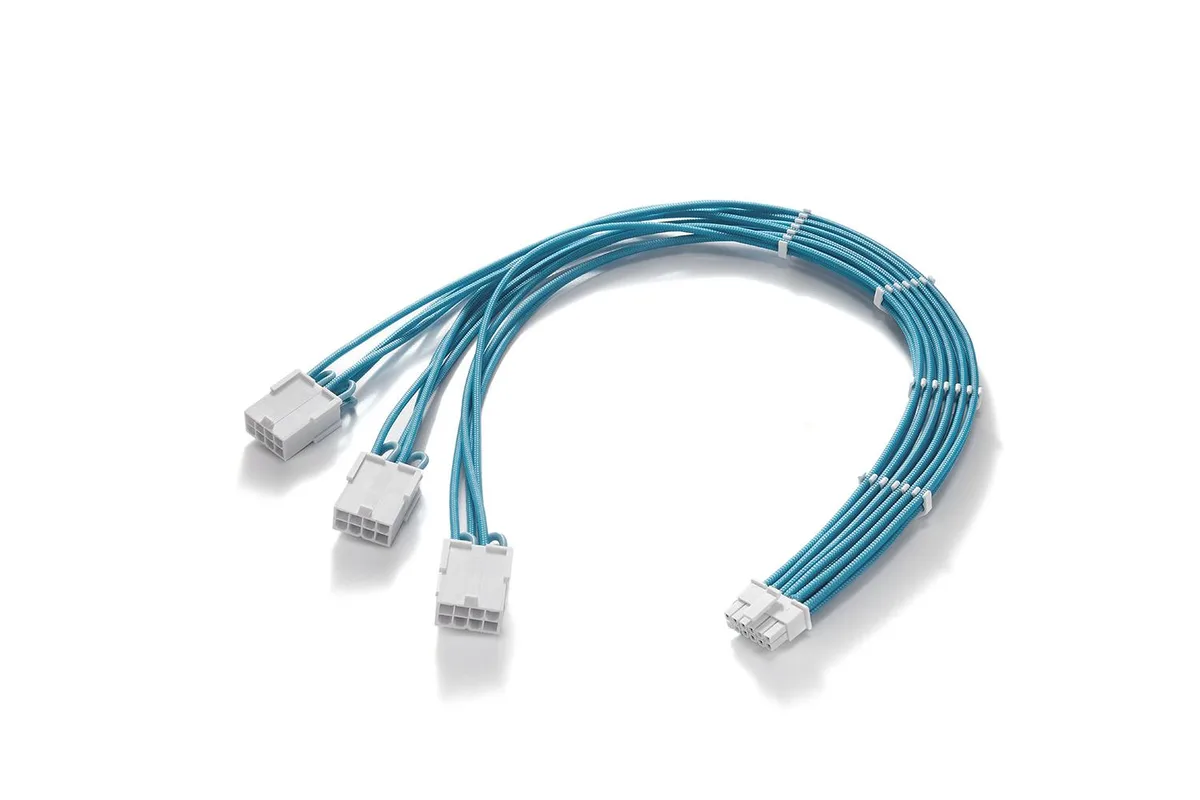 FormulaMod FormulaMod 16Pin (12+4) to 3x8Pin PCIe 5.0 Extension Cable 17.7in Sky-blue+White — product photo
