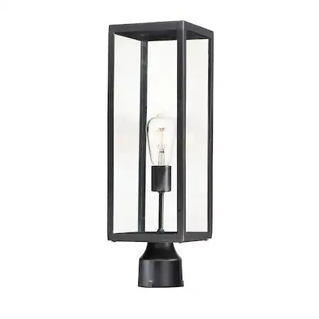 Elongated rectangular outdoor lantern dark bronze finish clear glass panels