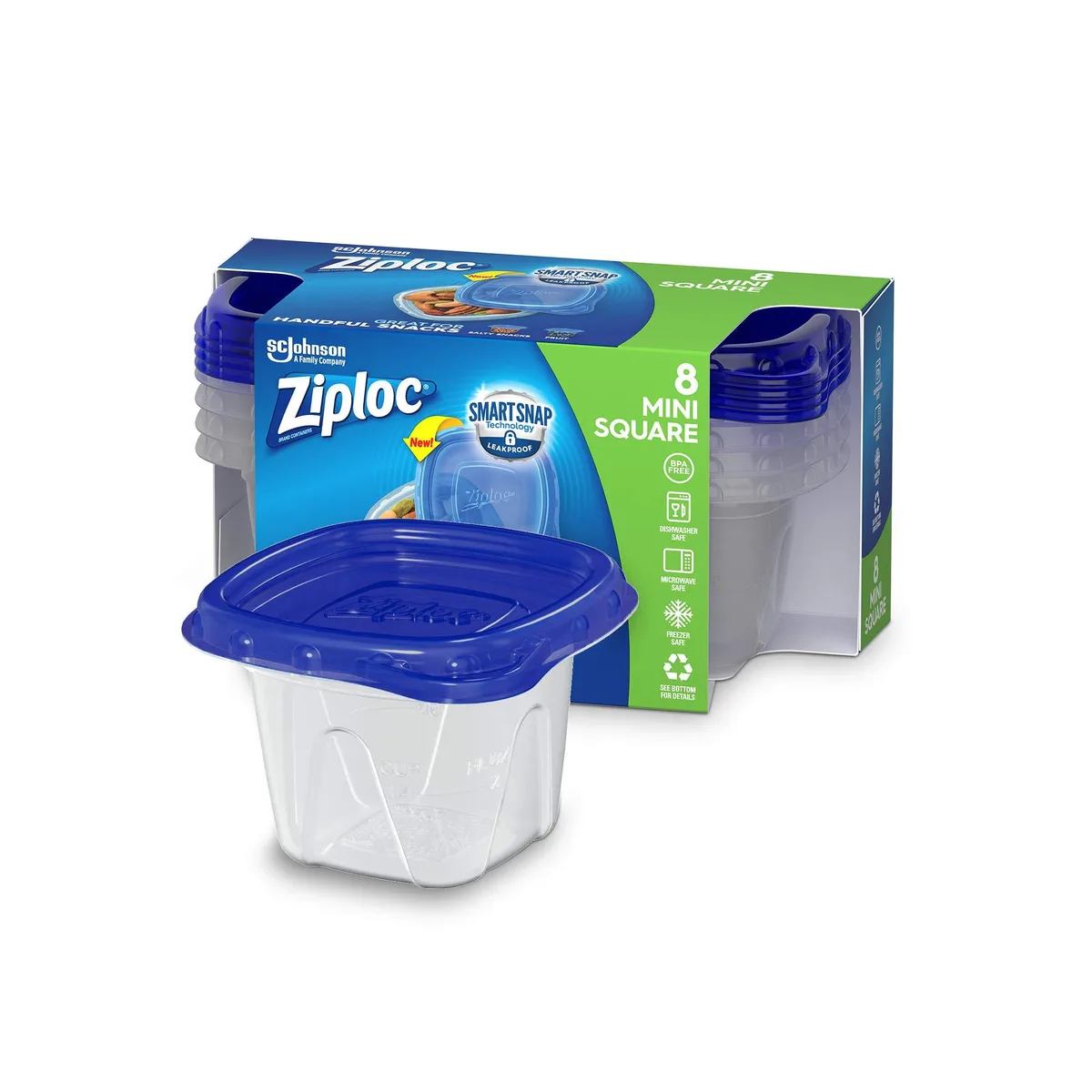 Eight red square containers with lids, 0.5 cup each
