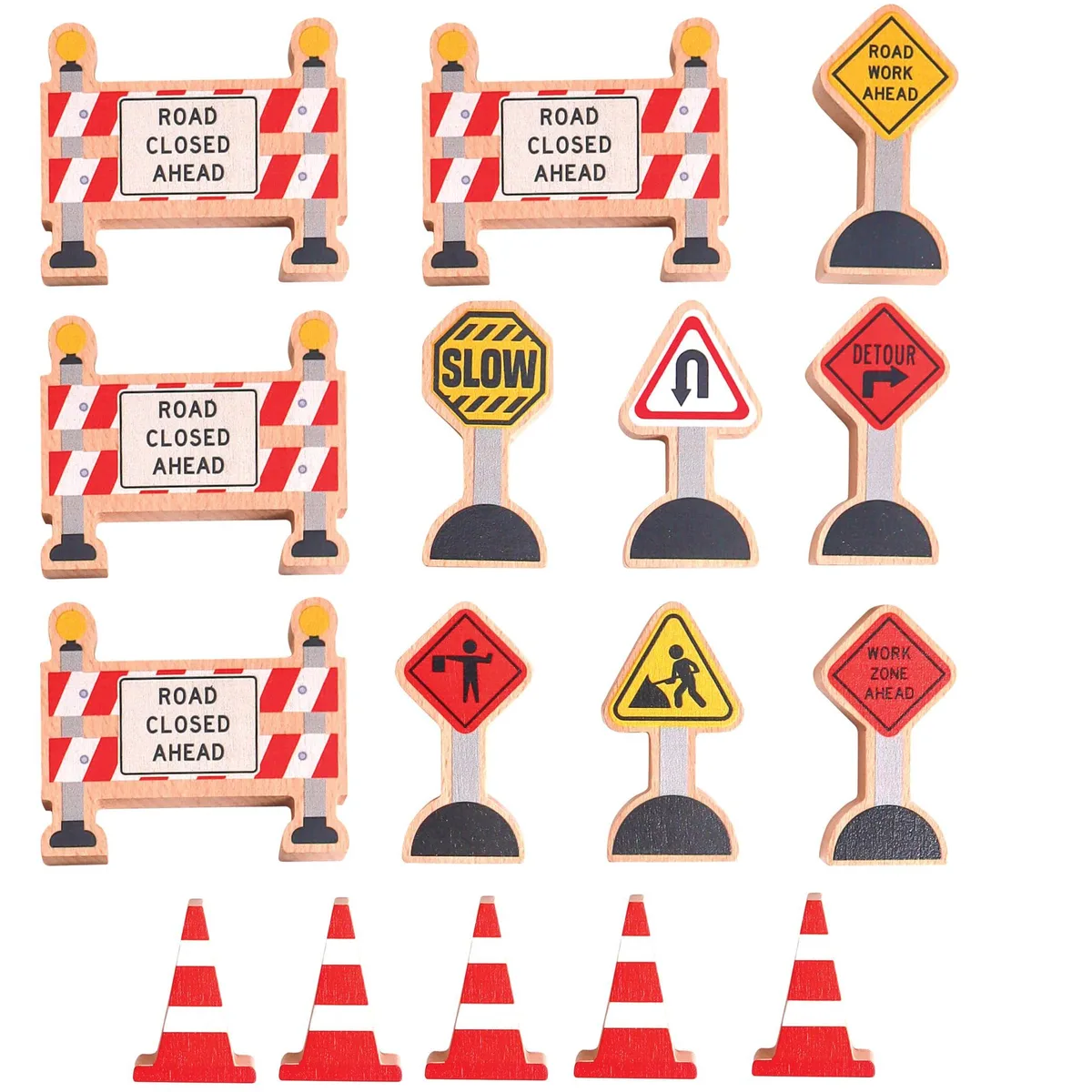  Zany Trains 16 Pc Wooden Construction Signs and Traffic Cones — product photo