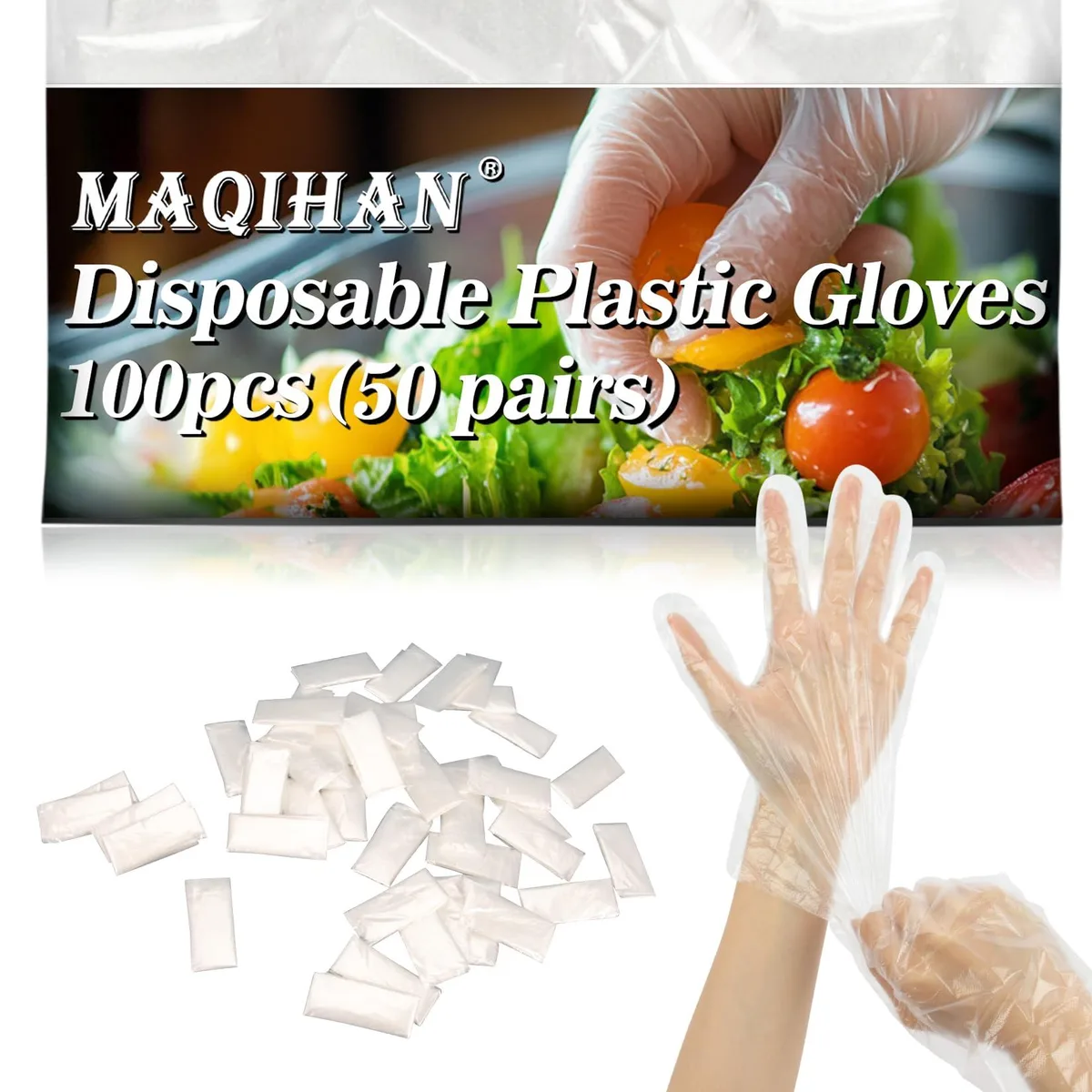 MAQIHAN Model 10 Size 12 Plastic Gloves 50 Pairs — product photo