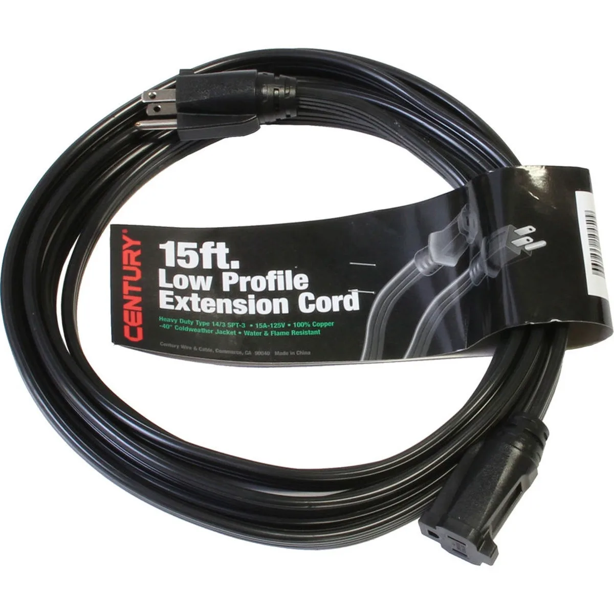 Milspec Industries, Inc. Milspec Industries, Inc 15' Heavy Duty 14/3 SPT-3 Low Profile Flat Extension Cord, Black — product photo