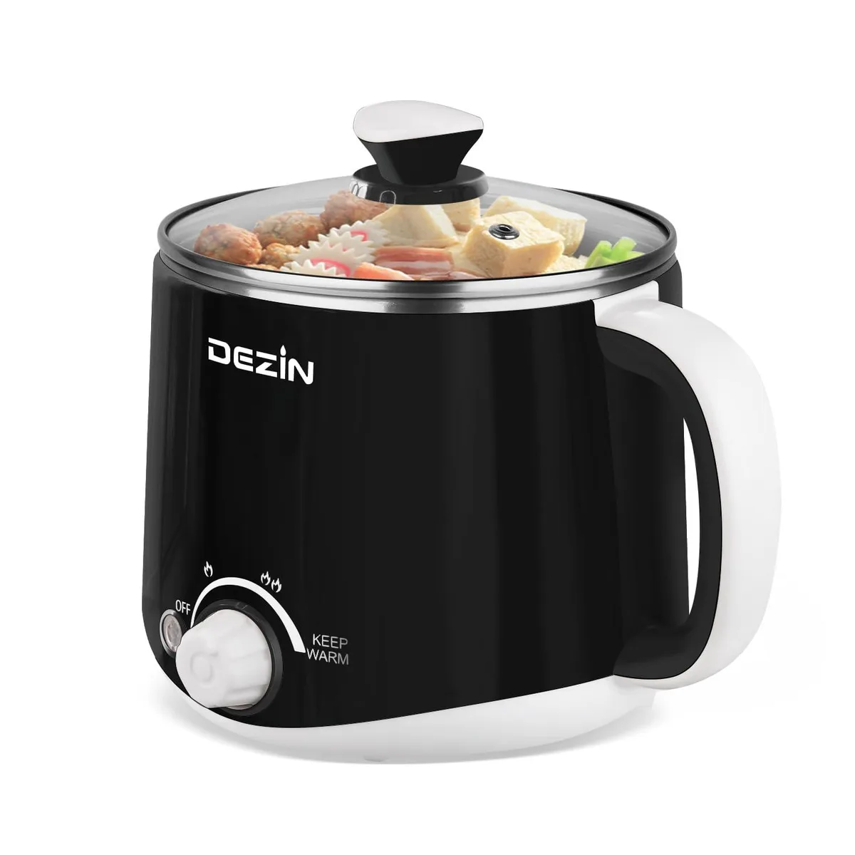 White stainless steel electric pot, cube-shaped, 6.69 inch sides, 1.6 litre capacity, 500 watt, keep-warm function