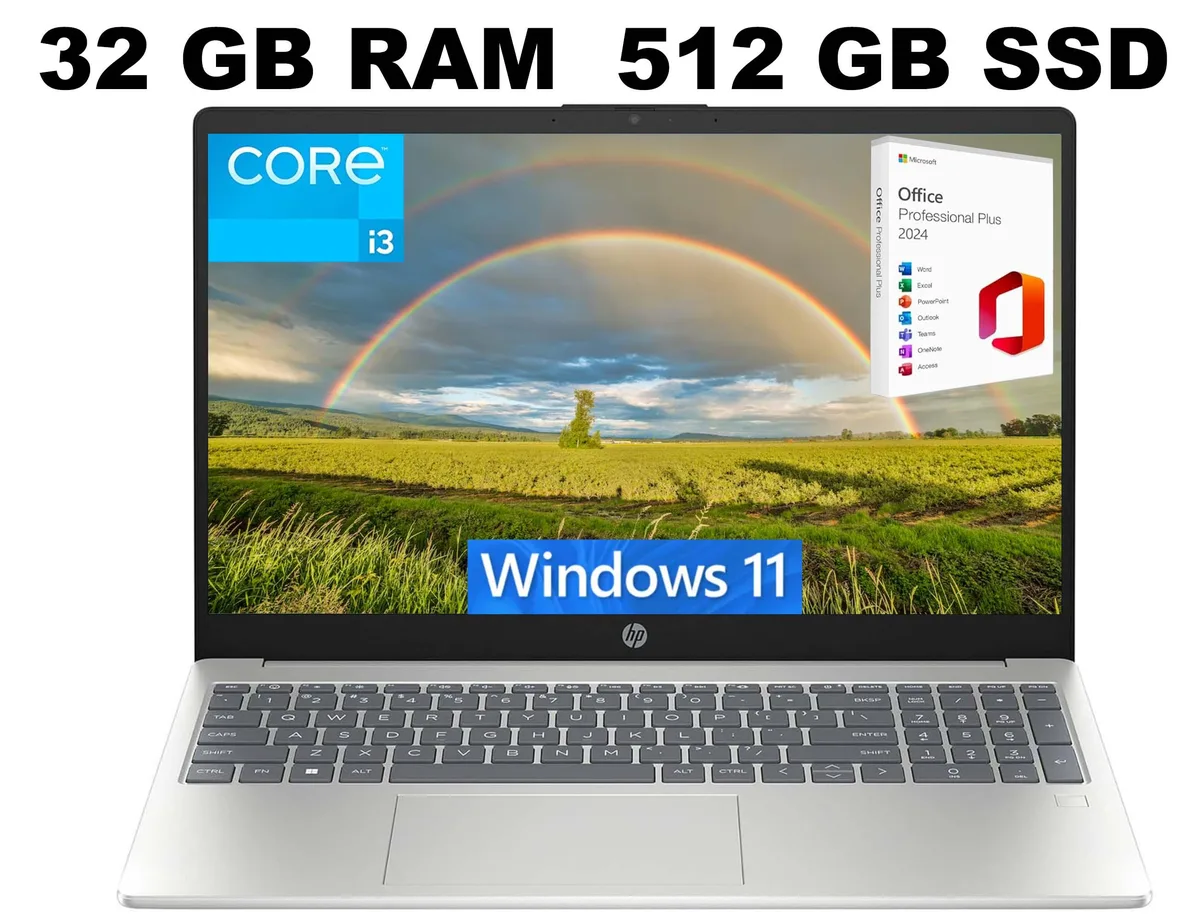 HP HP 15 Laptop i3-N305 8-core 32GB 512GB SSD Windows 11 Office 2024 Silver — product photo