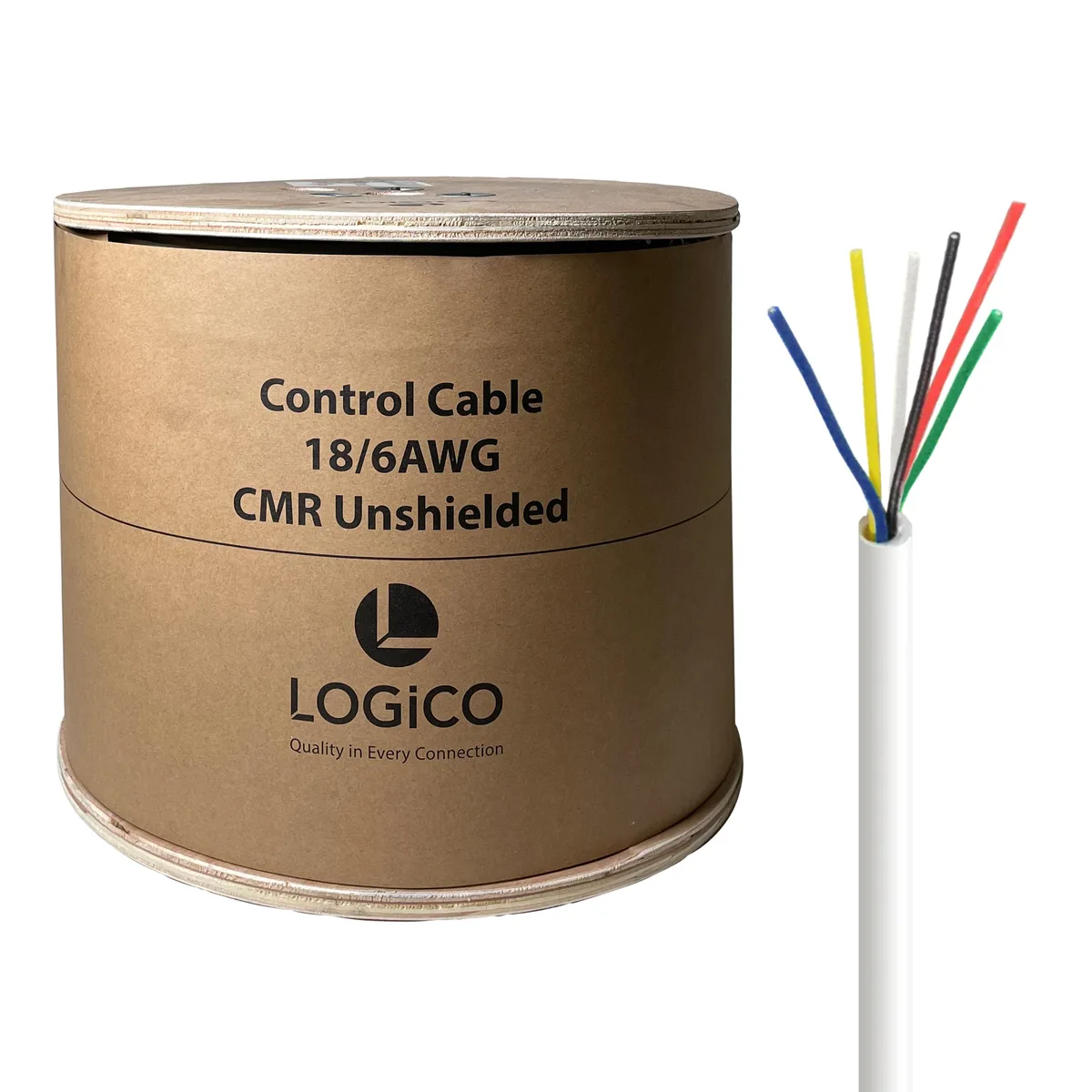 Logico Logico 18/6 Bare Copper CMR CL3R Security Alarm Cable Unshielded Stranded White 1000ft — product photo