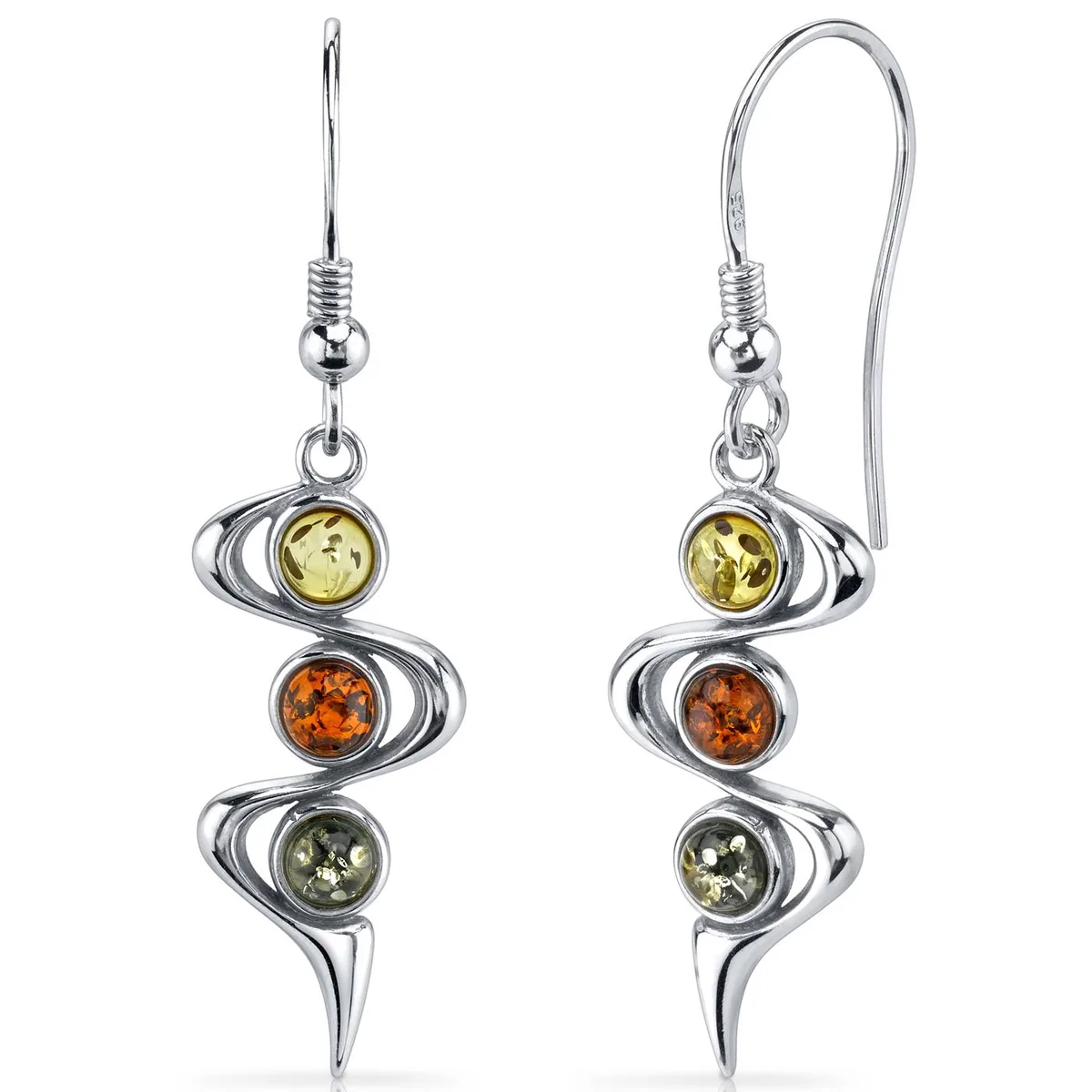 Oravo Oravo Three Stone Baltic Amber Dangle Earrings Sterling Silver 925 Multicolored SE8522 — product photo