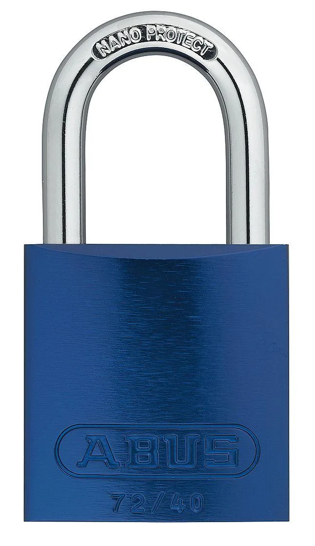 Blue anodized aluminium padlock with hardened steel shackle