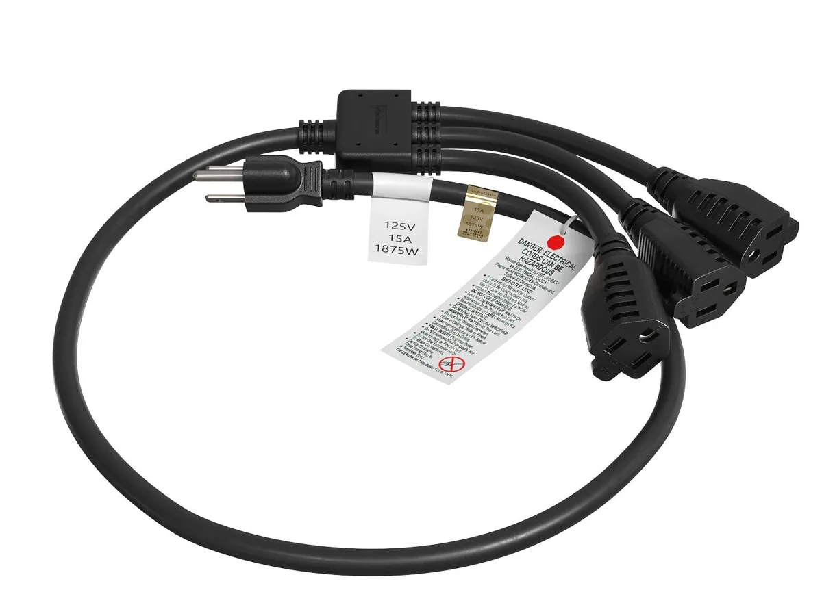 Cable Leader Cable Leader 36in NEMA 5-15P to 3x 5-15R Power Splitter Cord 14 AWG 15A/125V Black — product photo