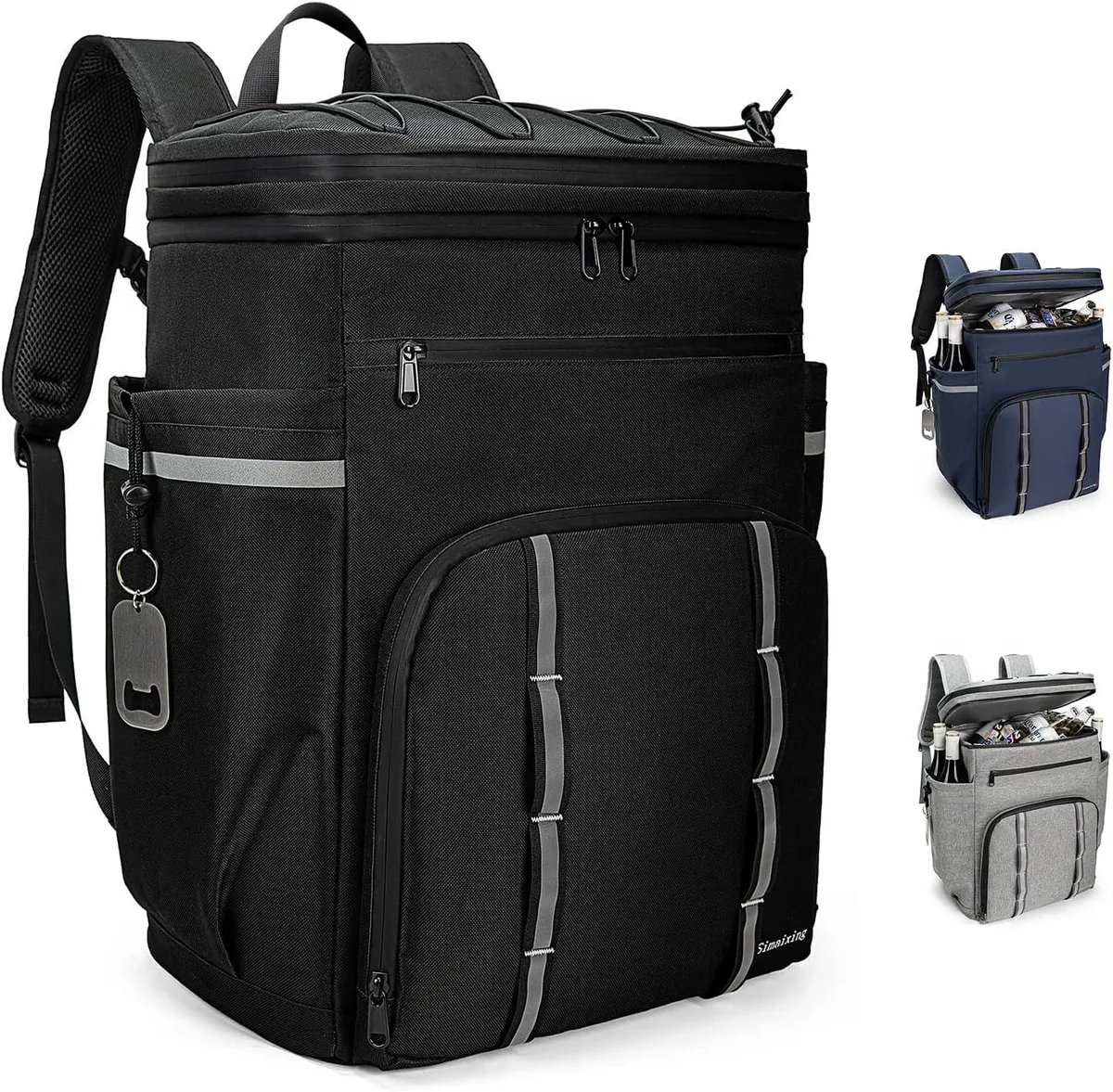 Gray insulated backpack cooler with leakproof PEVA lining, 35 x 25 x 47 cm