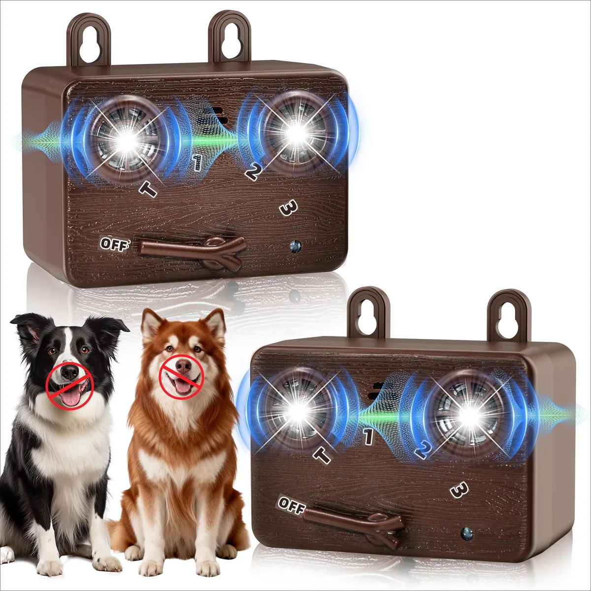 DNBeffulgent DNBeffulgent 2-Pack Ultrasonic Bark Deterrent 3 Modes 50FT Range IPX5 Brown — product photo