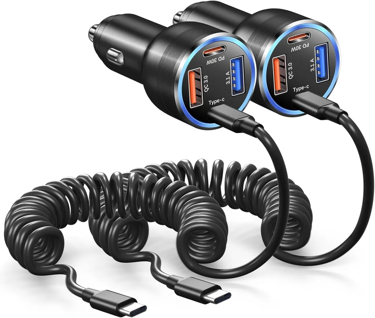 Hamzan Hamzan 65W 4-Port USB-C Car Charger 2Pack 5FT Coiled Cable — product photo