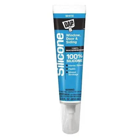 White silicone sealant tube, 2.8 fl oz, cylindrical form factor