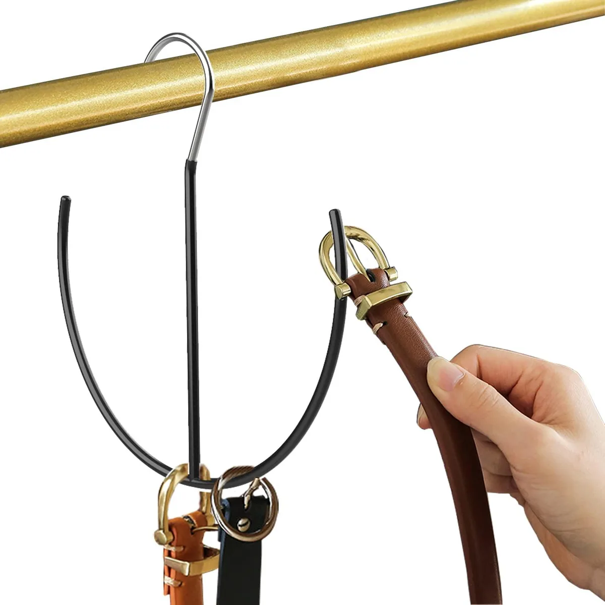  Space Saving Heavy Duty Metal Belt Hanger, Rubber Cover, 9.6in x 7.9in, Black — product photo