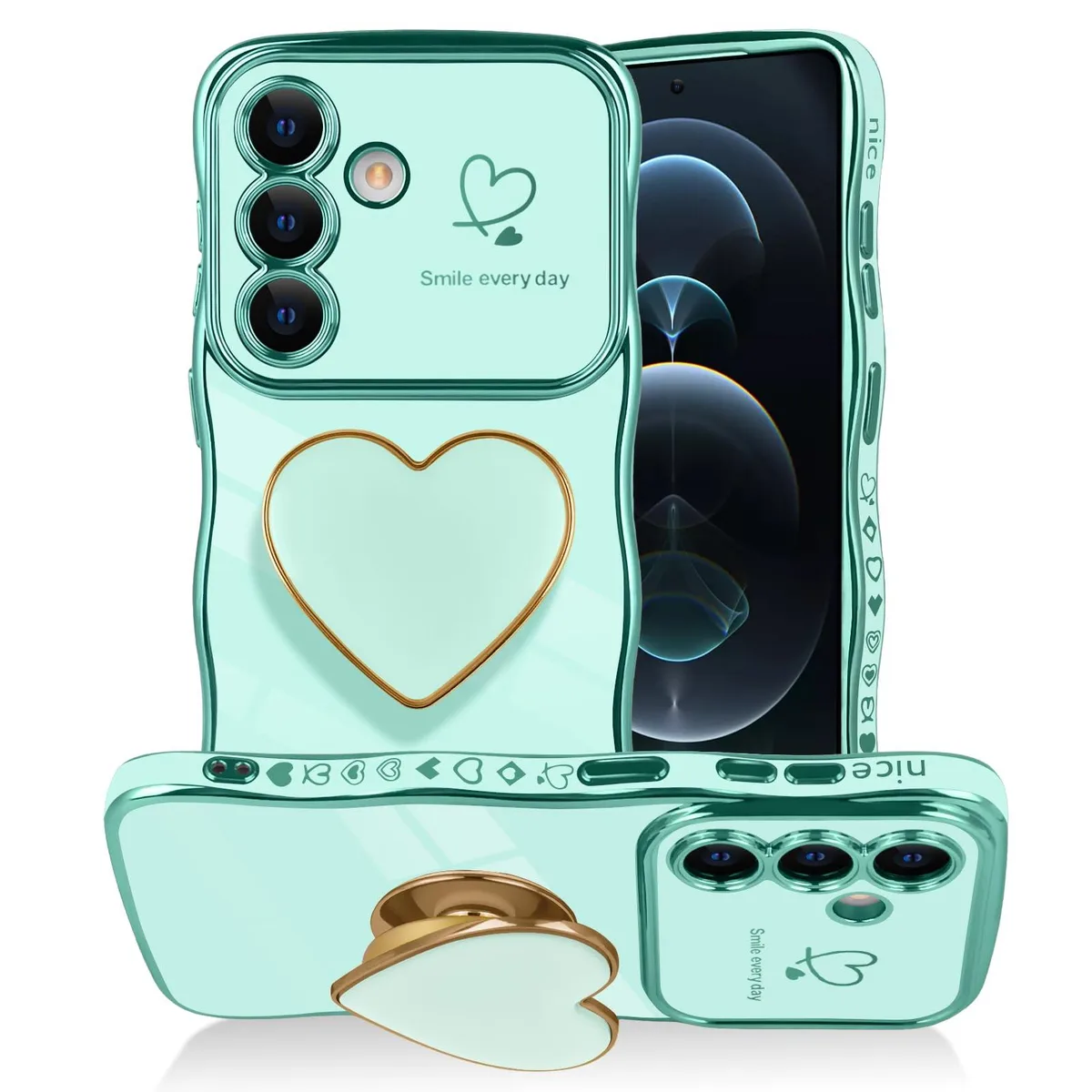  Uioeua Samsung Galaxy S26 Case Green Love Heart Kickstand TPU — product photo