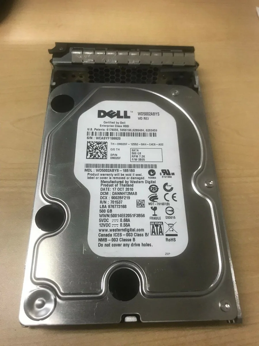 DELL DELL M020F 500GB 7.2K SATA 3.5 LFF 3GBPS HDD W/TRAY X968D WD5002ABYS FOR PE R710 internal hard drive — product photo