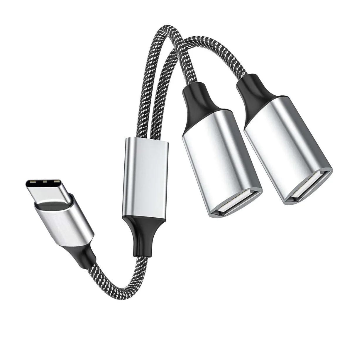 HANNORD HANNORD USB-C Male to Dual USB-A Female Adapter 0.8ft Silver — product photo