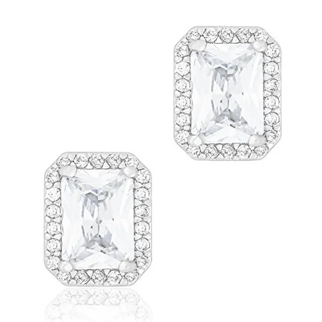 ORROUS &amp; CO ORROUS &amp; CO 18k White Gold Plated Cubic Zirconia Emerald Cut Halo Stud Earrings 1.65 carats — product photo