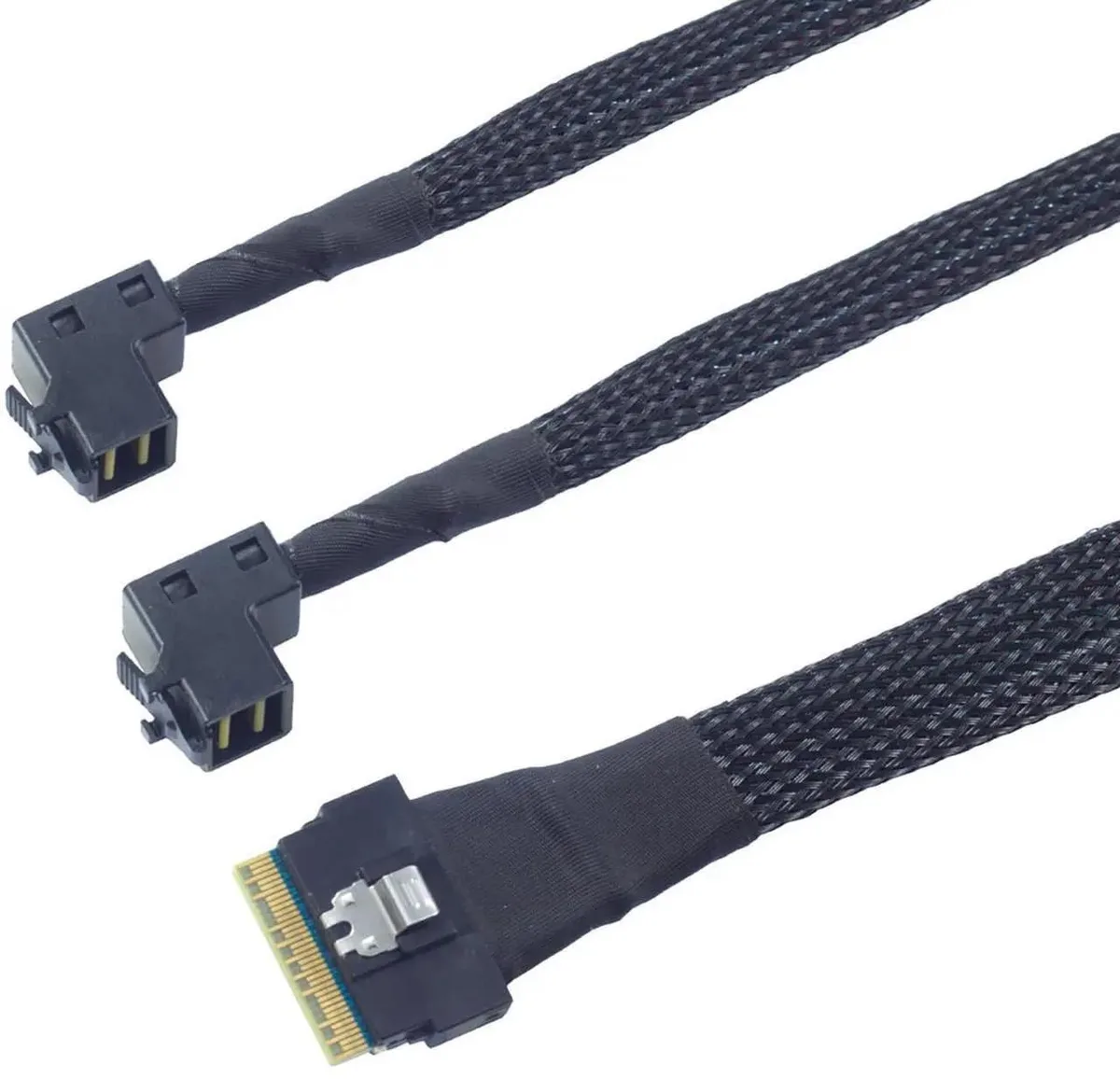 SMUGDESK SMUGDESK Mini SAS SFF8654 8i to Dual SFF8643 Upward Cable .5M 24Gbps 32AWG — product photo