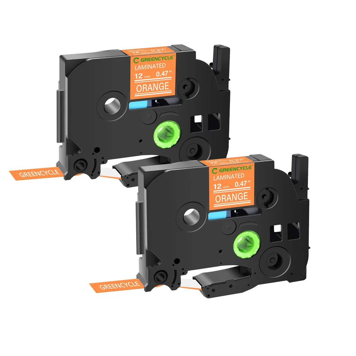 GREENCYCLE GREENCYCLE TZe-635 12mm White on Orange Laminated Tape 2 Pack — product photo