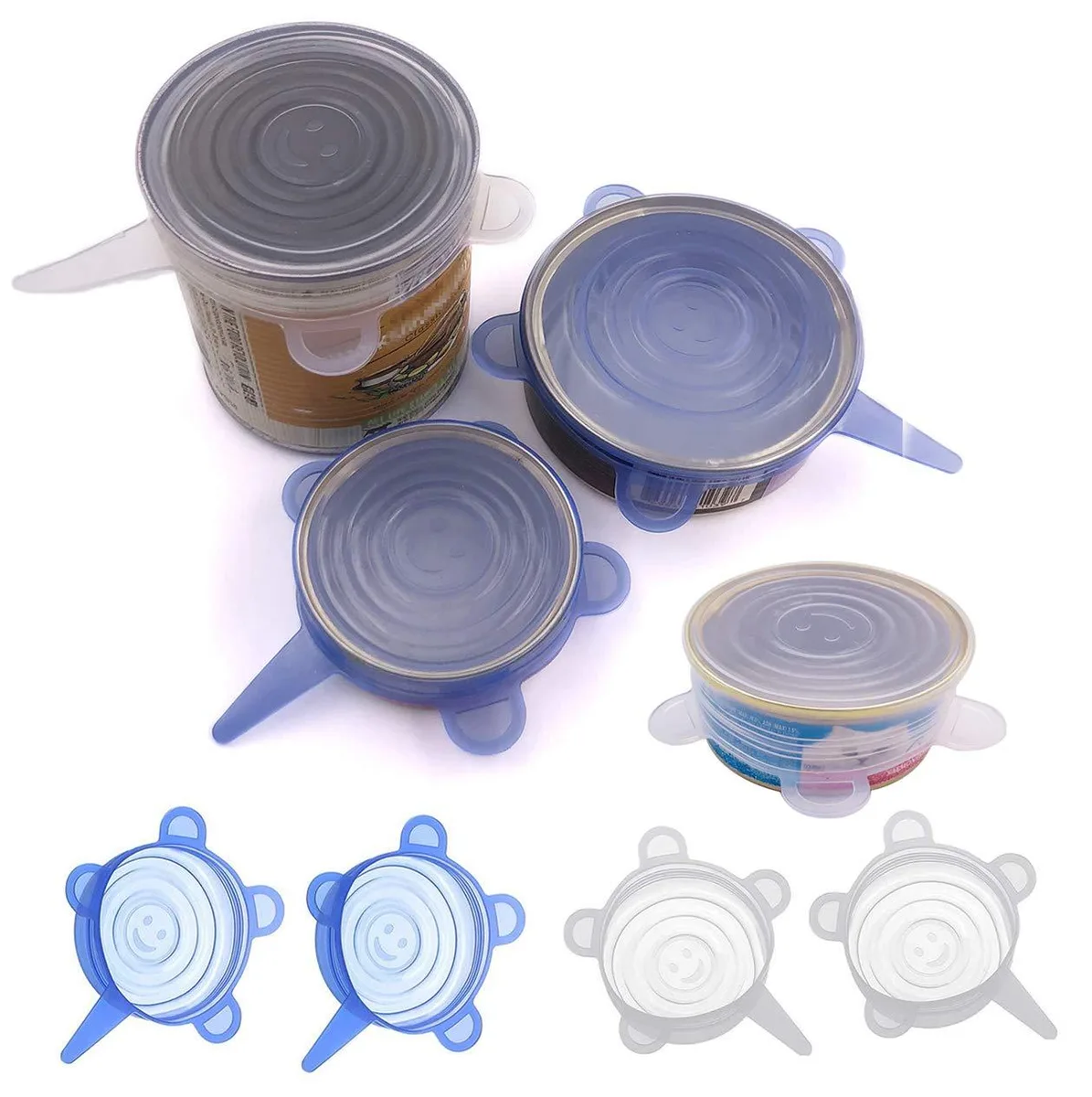 Four clear silicone stretch lids in a stack