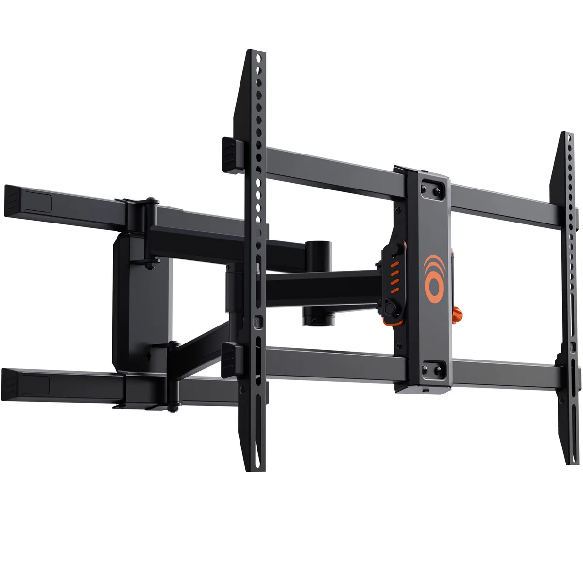 Black full-motion TV wall mount with articulated arm extended