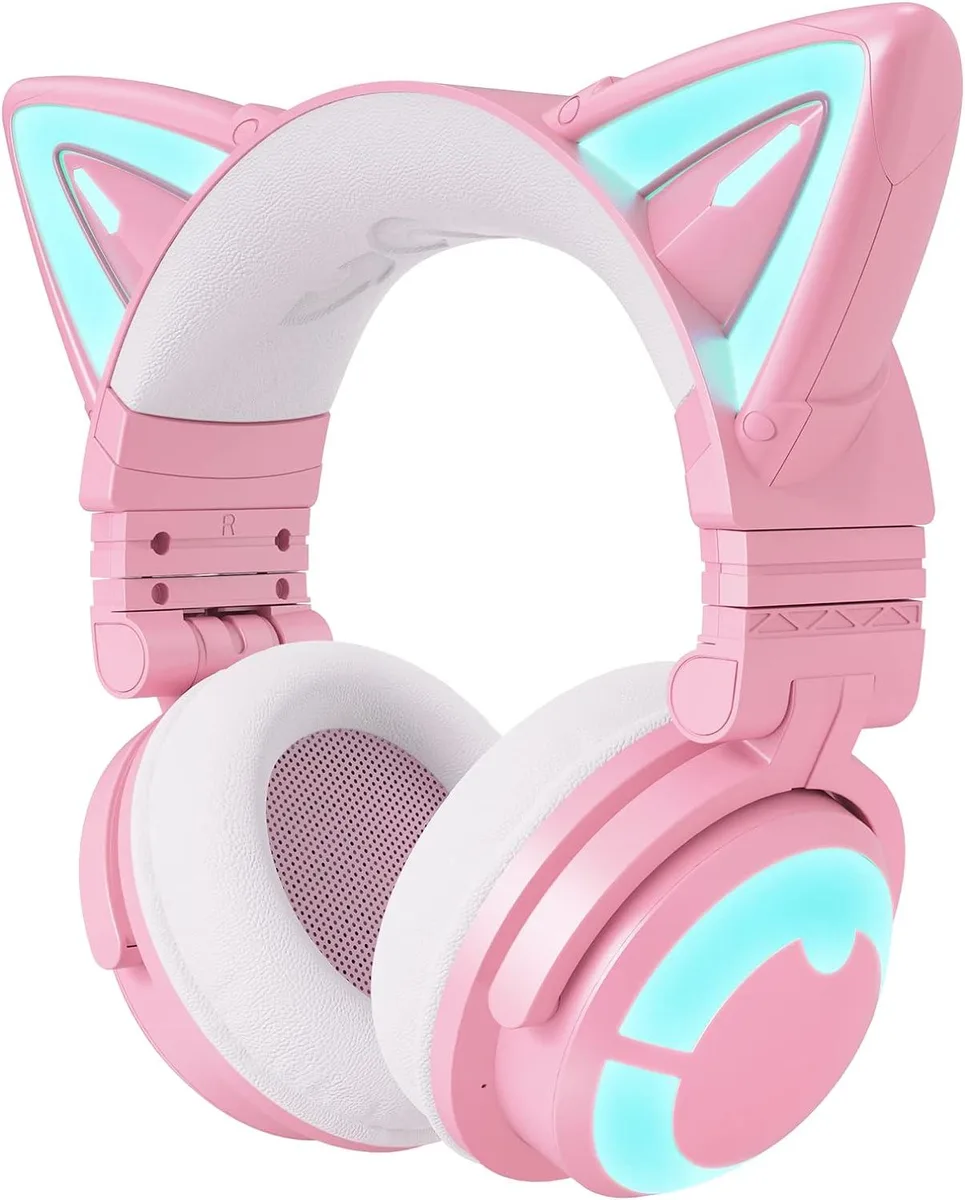 YOWU YOWU RGB Cat Ear Headphone 3G Wireless 5.0 Foldable Gaming Pink — product photo