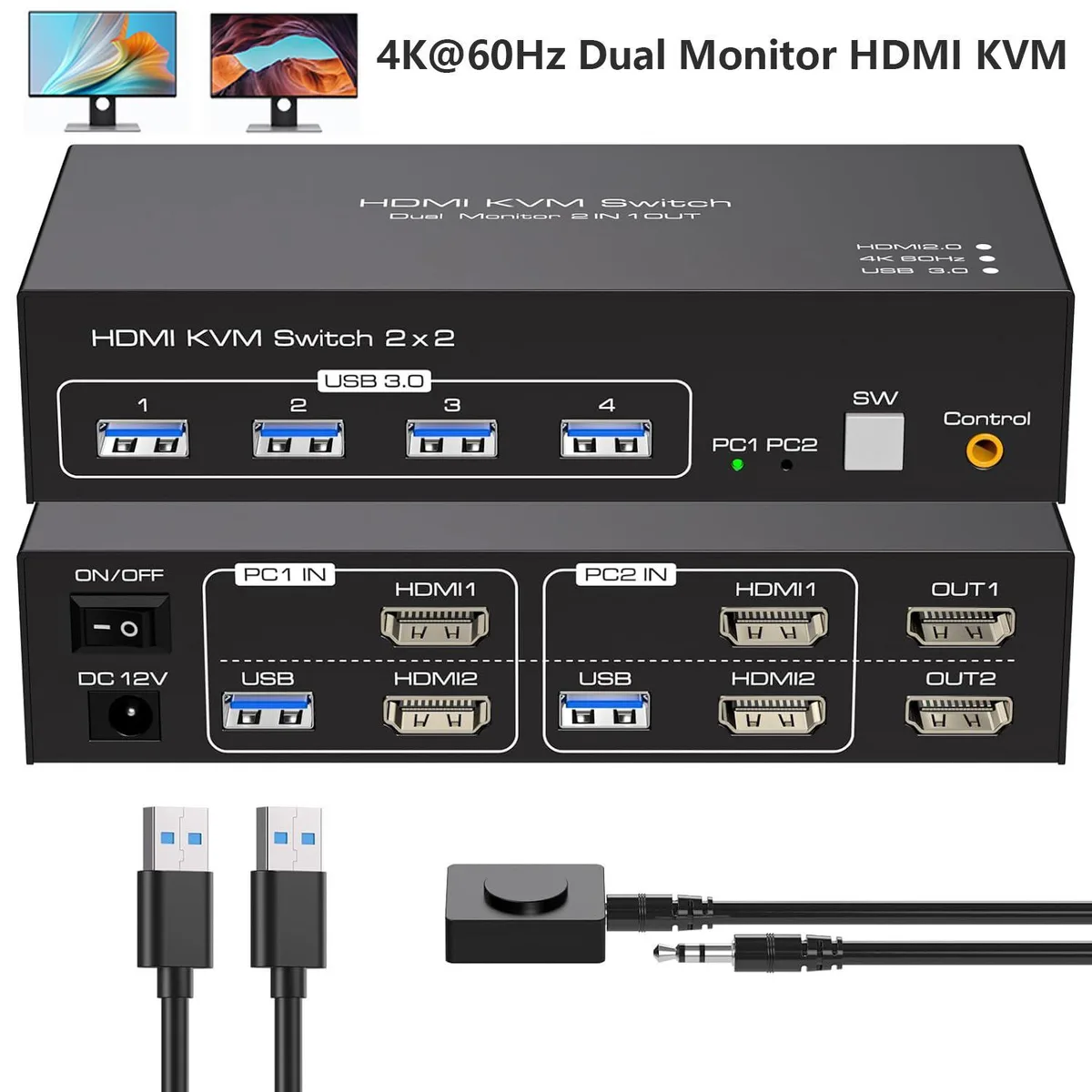 WRIARICH WRIARICH 2-Port HDMI KVM Switch Dual Monitor 4K60Hz USB 3.0 — product photo