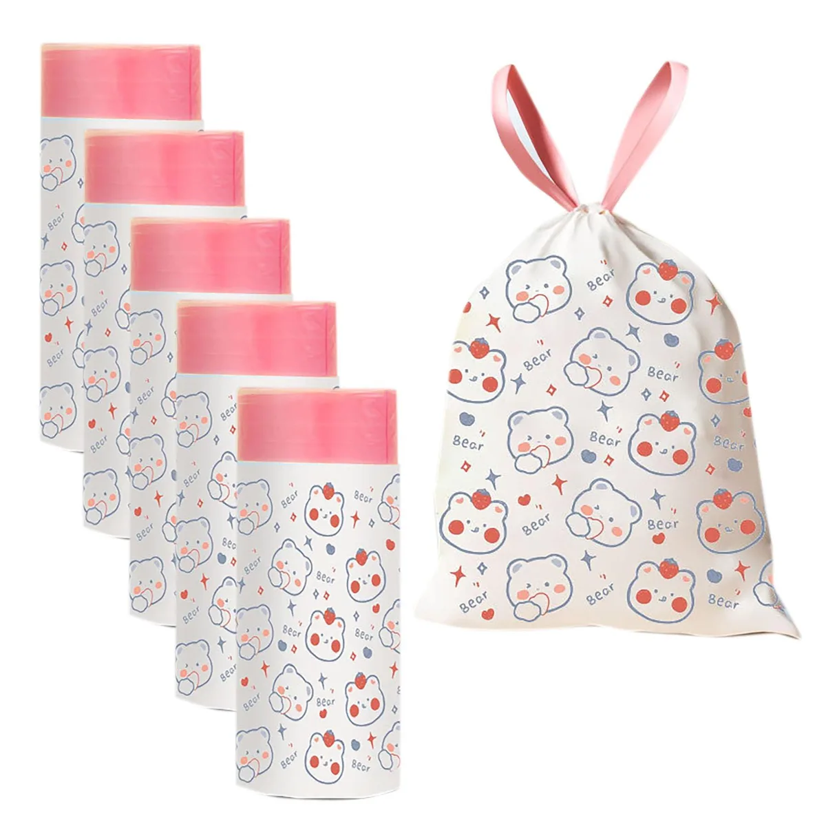  YYaaloa 4 Gallon Drawstring Trash Bags 75 Count 1.1mil Pink — product photo