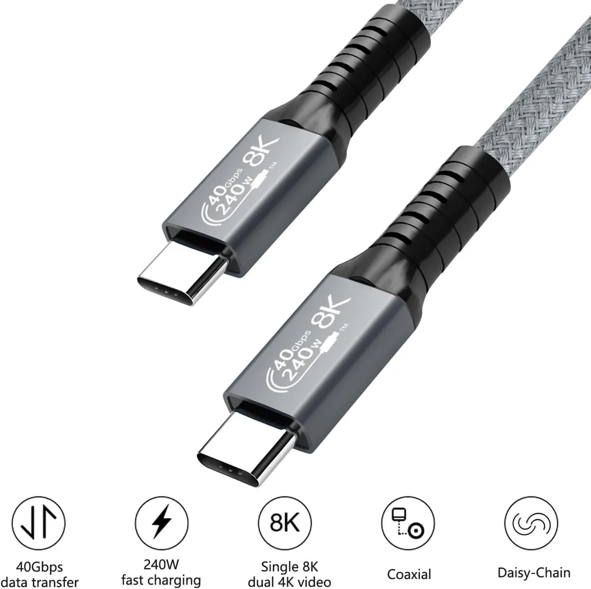 Jansicotek Jansicotek USB C to USB C cable 8K 60Hz 40Gbps 240W 5FT — product photo
