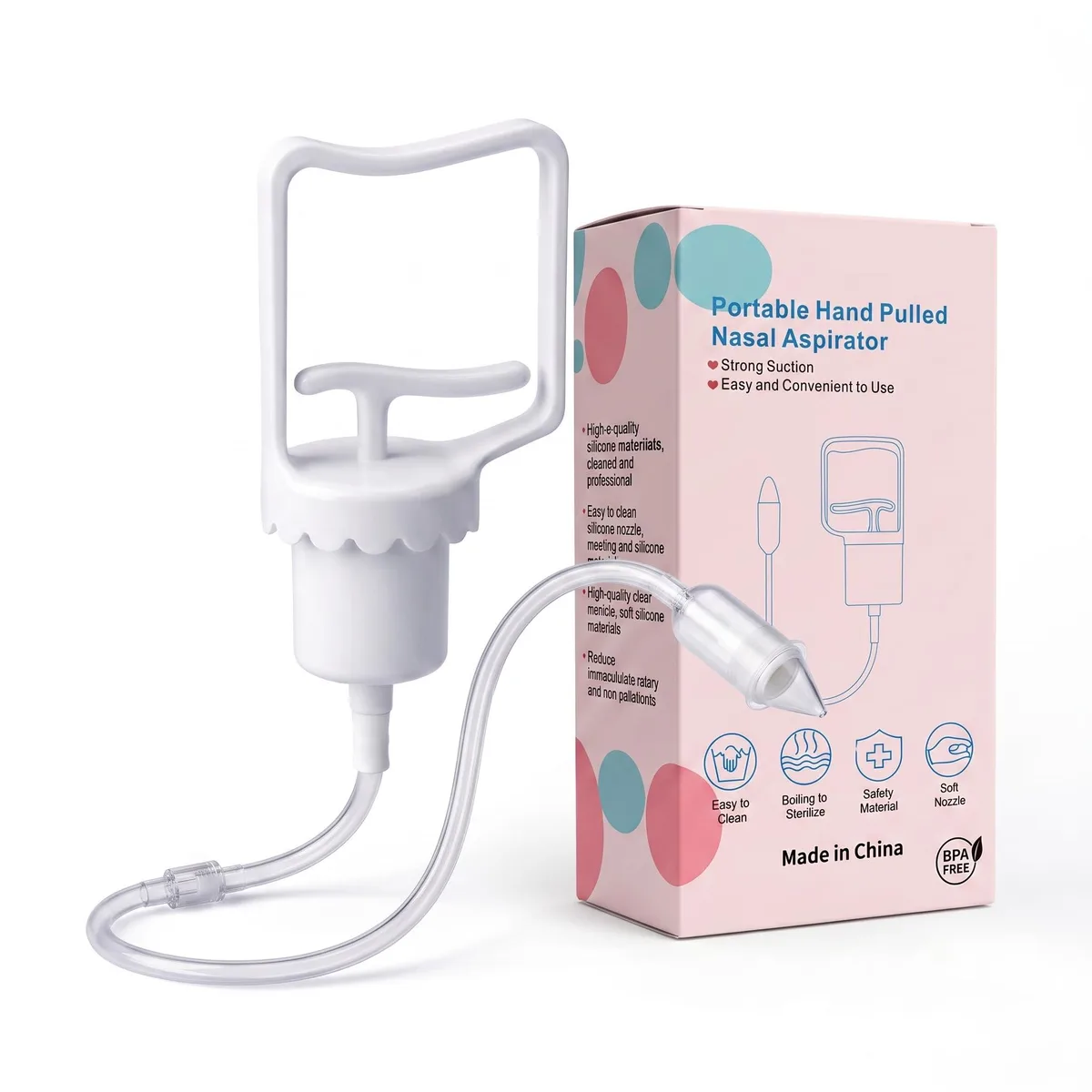 White hand-pump nasal aspirator with soft silicone tip