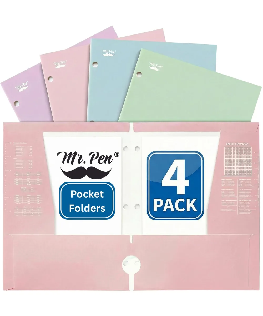 Four pastel polypropylene wallet folders, each with four pockets