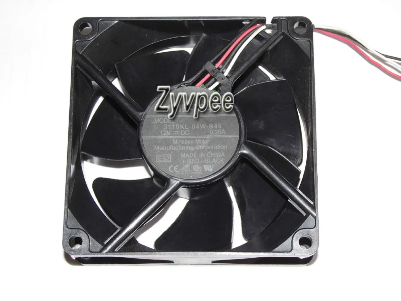 Zyvpee Zyvpee 3110KL-04W-B49 E52 80mm 25mm 12V .26A 3-pin ball bearing case fan — product photo