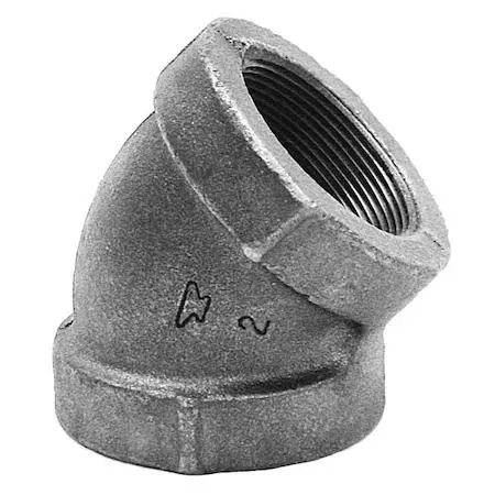 Cast iron 45 degree elbow fitting with threaded ends