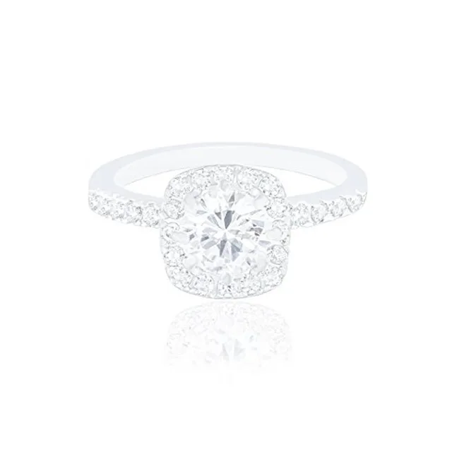 ORROUS &amp; CO ORROUS &amp; CO 18k White Gold Plated Cushion Halo Cubic Zirconia Ring 1.90 Carats — product photo