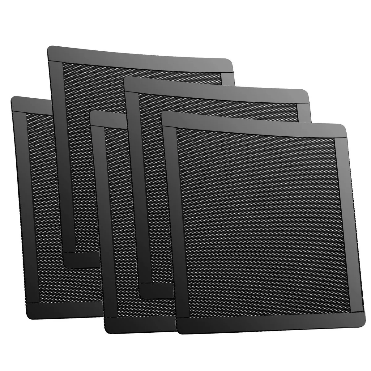 Five square black PVC mesh filters with magnetic frames, each 5.51 inches wide