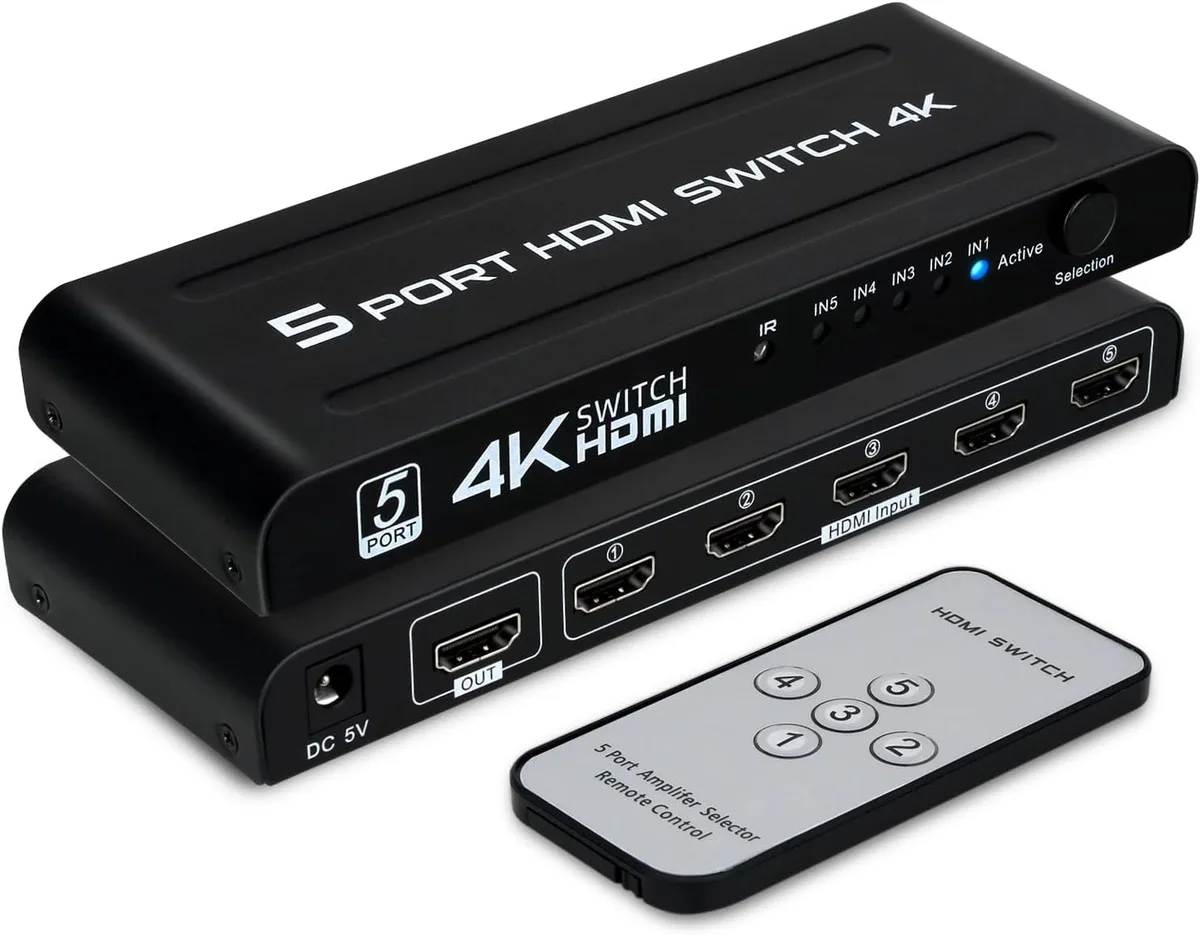 PISKEKAT PISKEKAT 5x1 HDMI video switch 4K@30Hz IR remote — product photo