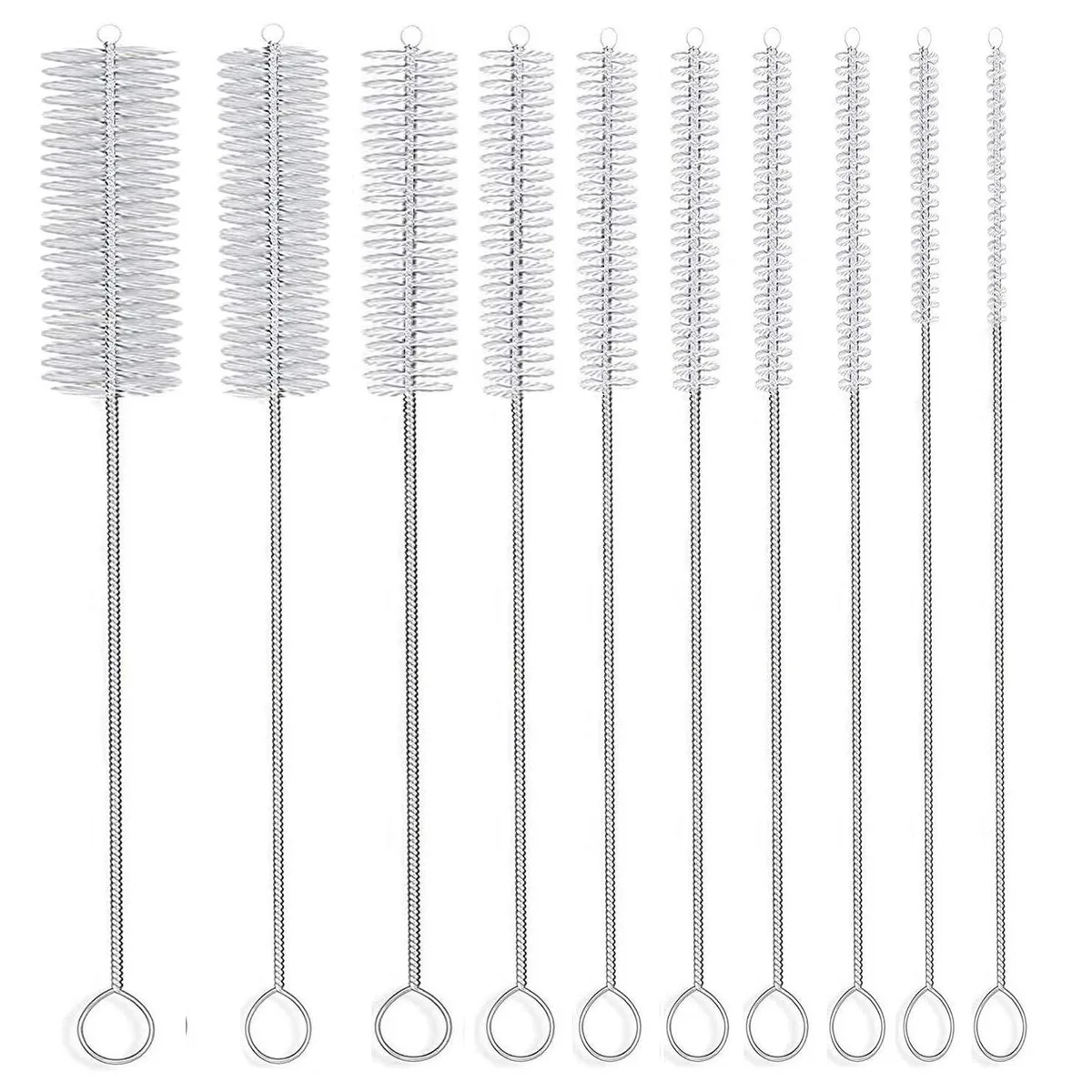 desin Long Straw Brush Nylon Pipe Tube Cleaner 8.2 inch 10 Diameters Set of 10 — product photo