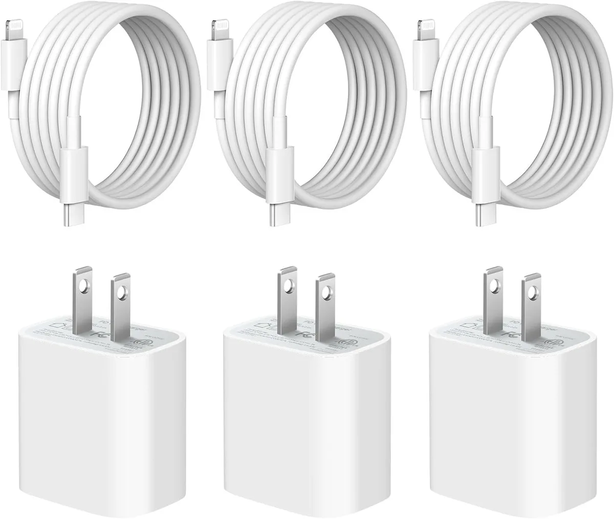 lelisten lelisten 20W USB-C charger kit 3-pack 6ft cable iPhone 14 13 12 11 — product photo