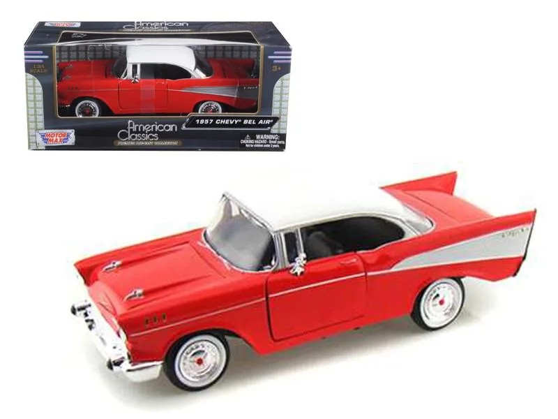 MOTORMAX MOTORMAX 1957 Chevrolet Bel Air Red with White Top 1/24 Diecast Model Car — product photo