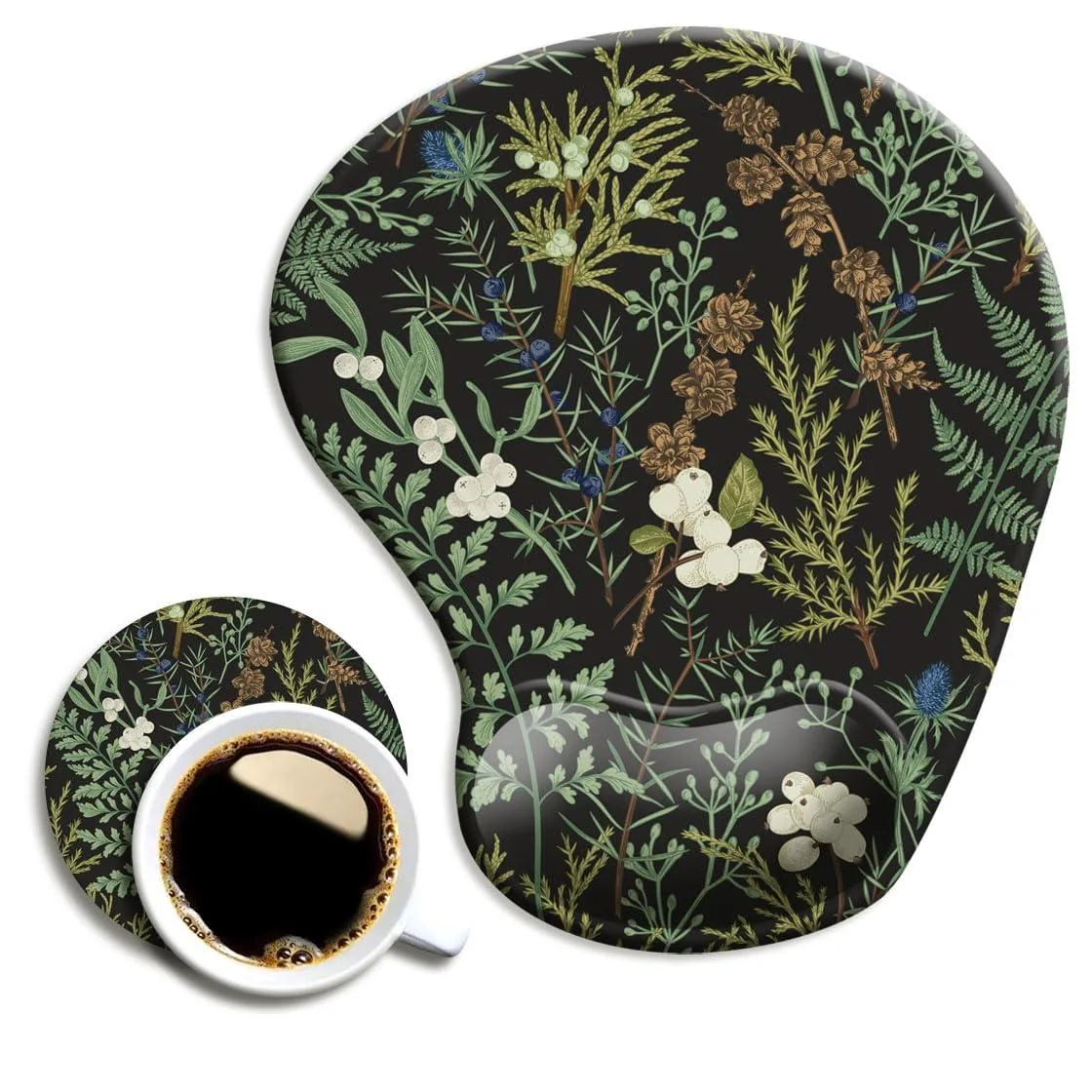  DOOKE Ergonomic Mouse Pad with Wrist Support and Coaster Botanical Flowers 9.4 x 8.3 x 0.9 in — product photo