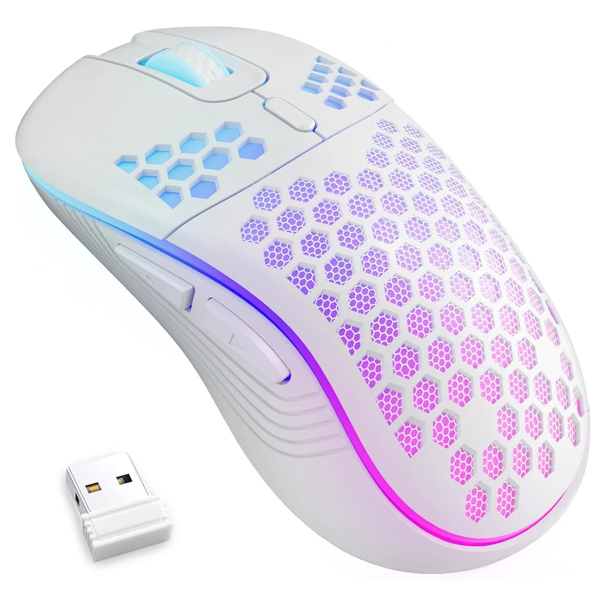  MELOGAGA Honeycomb Wireless Gaming Mouse White 3200 DPI 600mAh — product photo