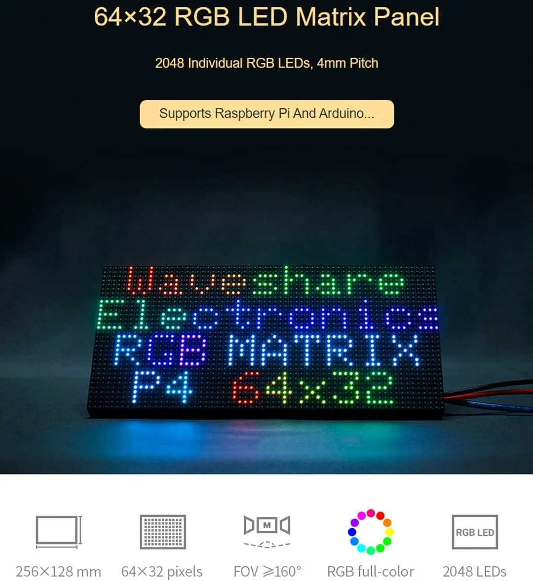 WaveShare WaveShare 64x32 RGB LED Matrix Panel 2048 LEDs 4mm Pitch HUB75 — product photo