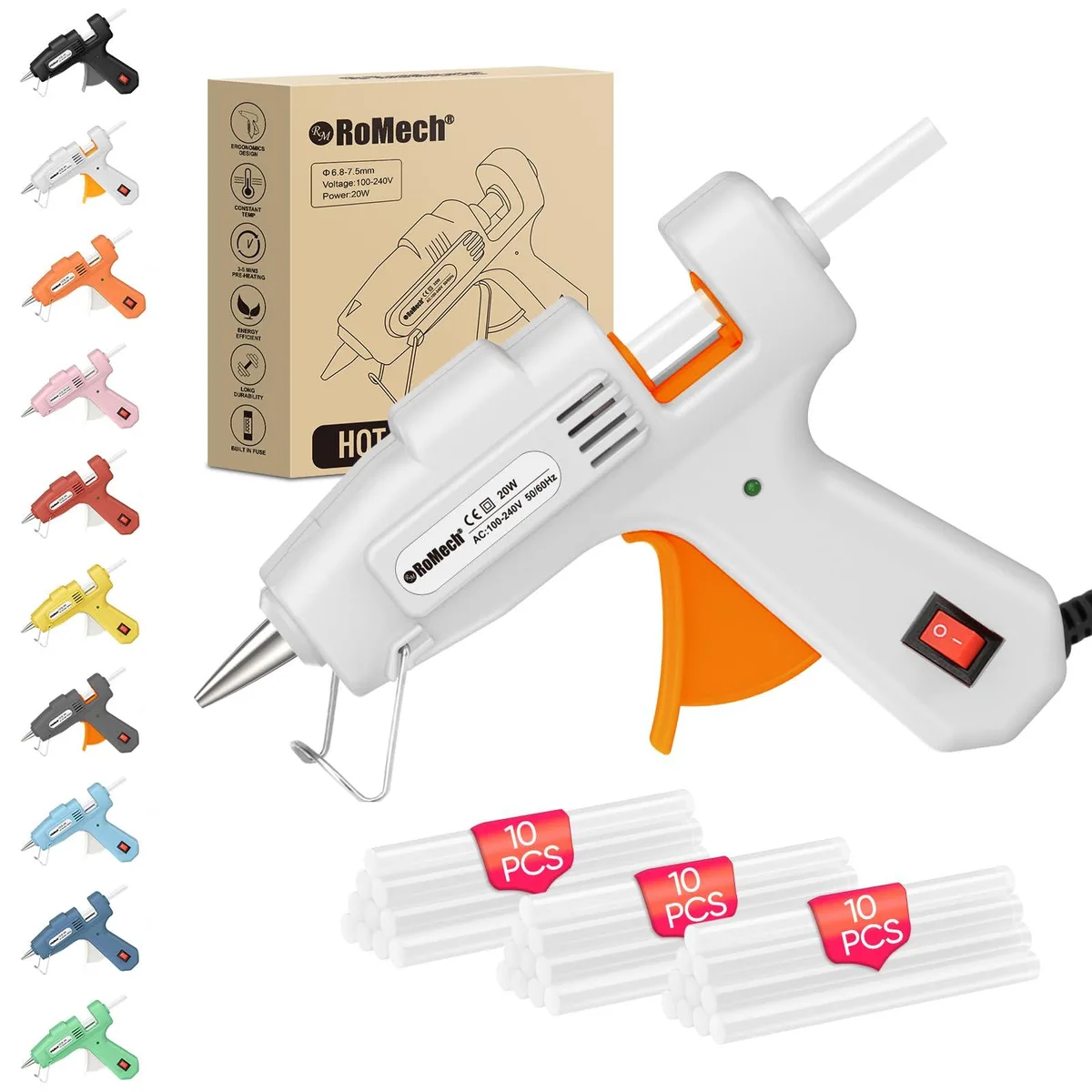 Advantus ROMECH-181 20W Mini Hot Glue Gun 30 Sticks White — product photo