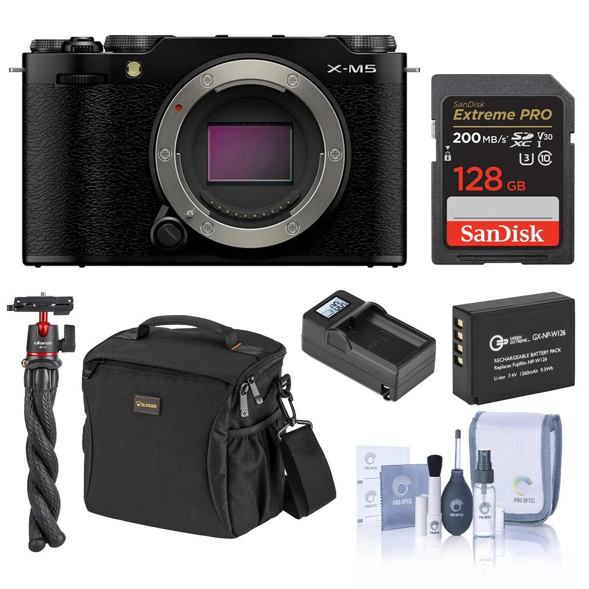 FUJIFILM FUJIFILM X-M5 Compact Mirrorless Camera, Black, 128GB Card, Extra Battery, Tripod — product photo