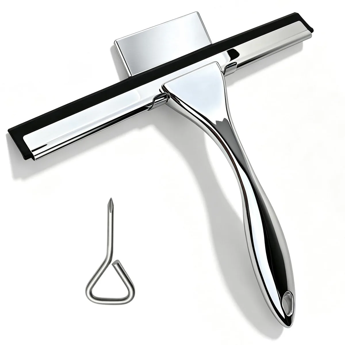 Silver 10 inch silicone squeegee with plastic handle and adhesive hook